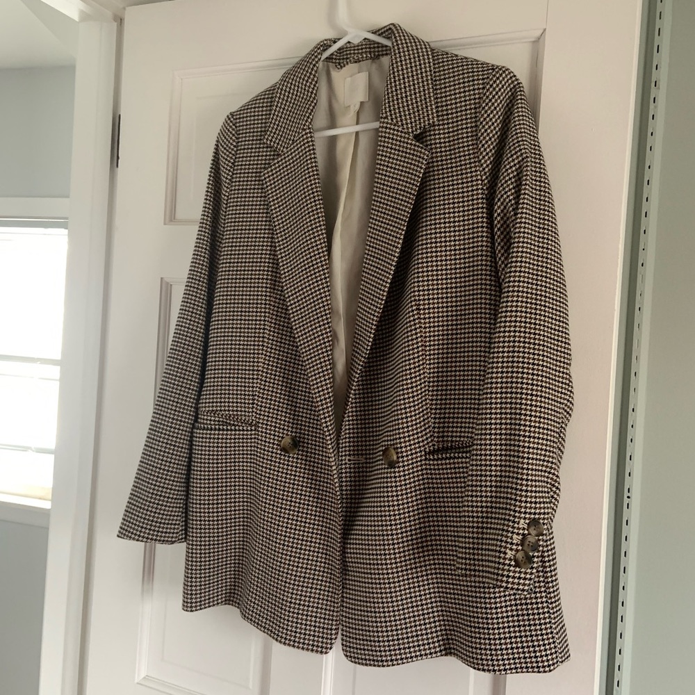 Brown H&M Houndstooth Boyfriend Oversized Fit Blazer